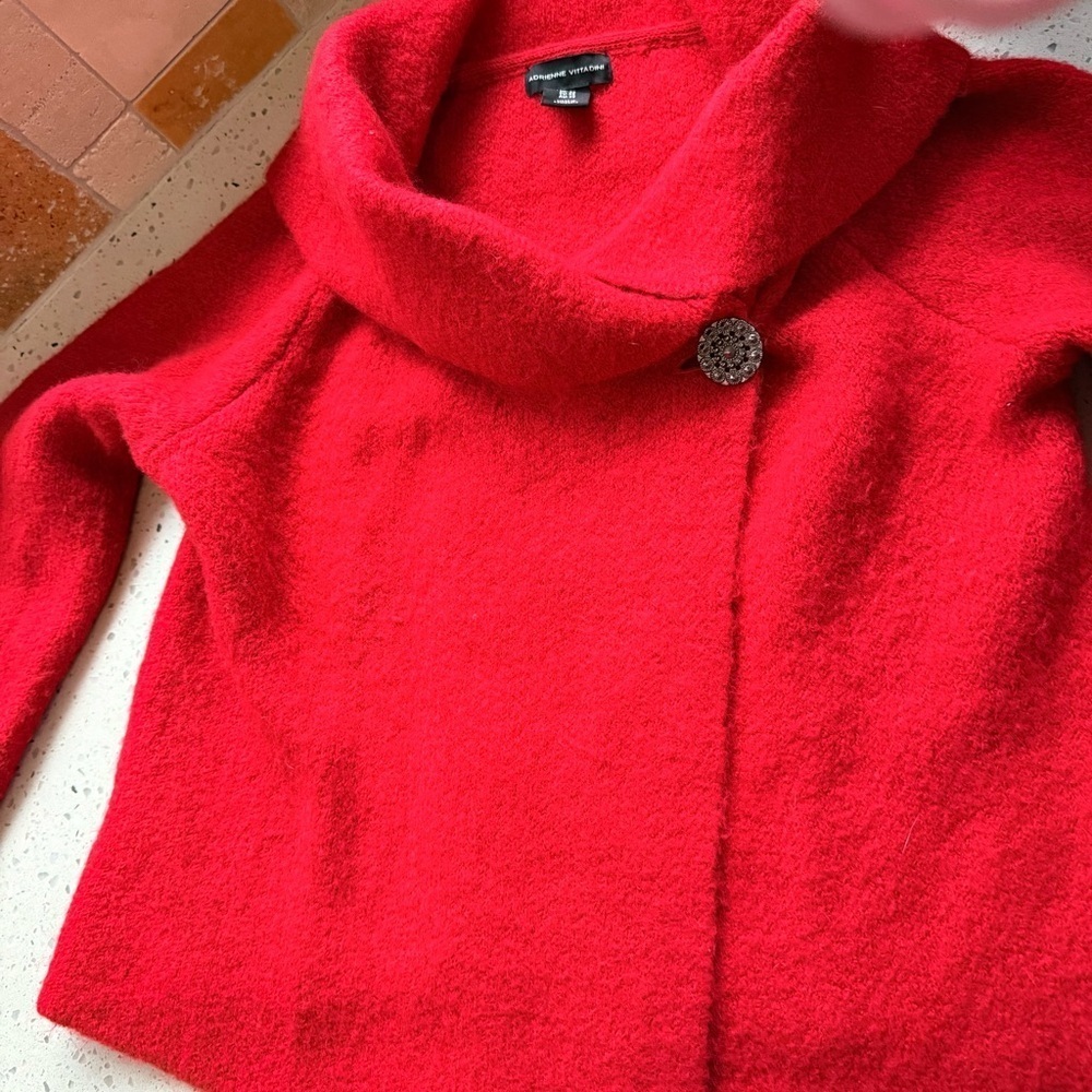 Adrienne Vittadini Vibrant Red Cowl Neck Sweater jacket XS - Picture 6 of 8